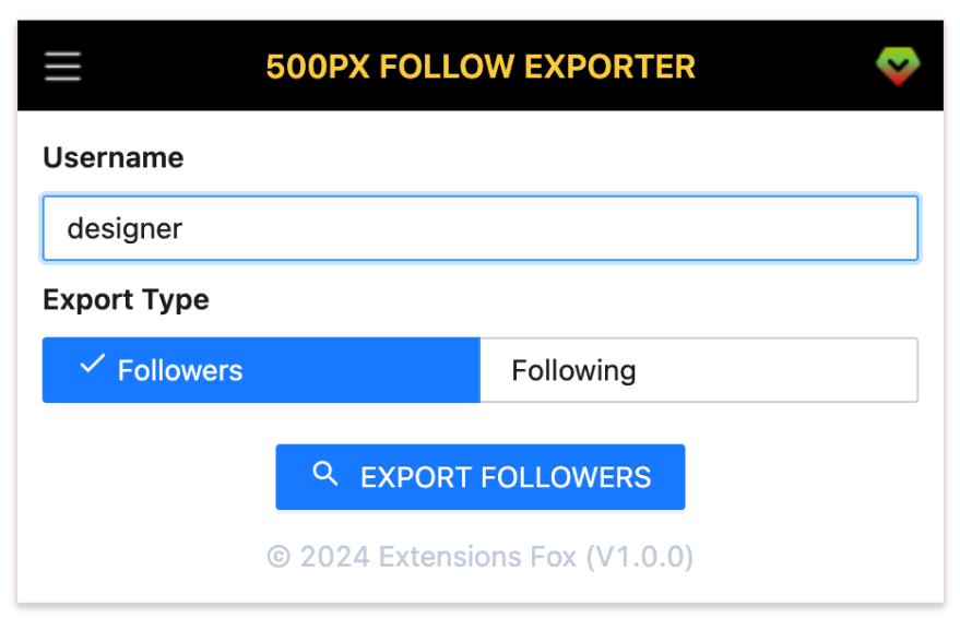 500px Follow Exporter Screenshot